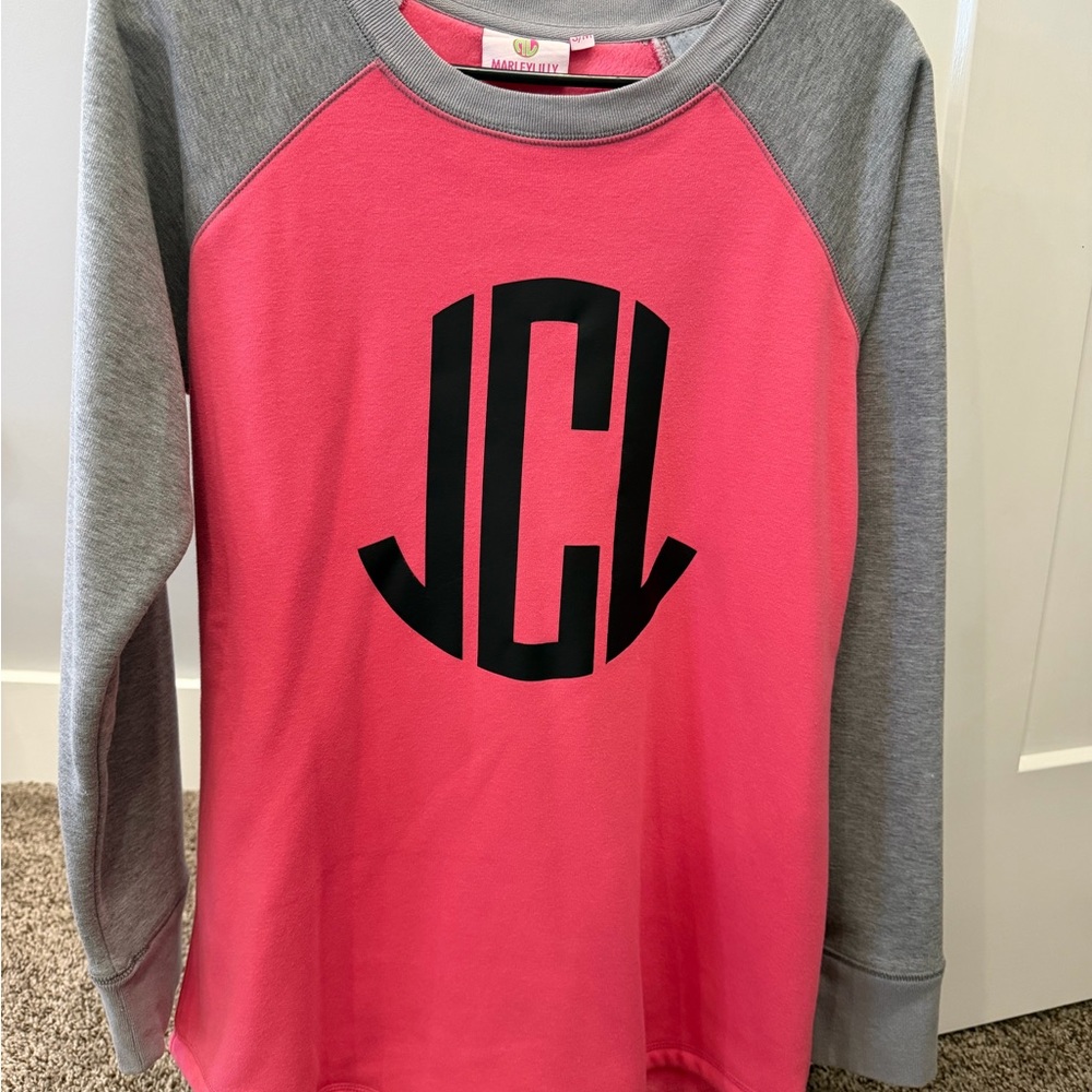 Women’s Pink and Gray Raglan Top with Black Monogram